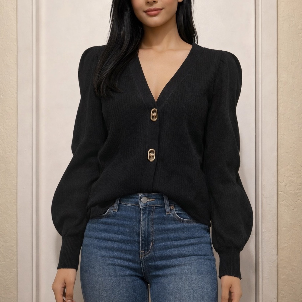 Commense Black Button-Up Cardigan